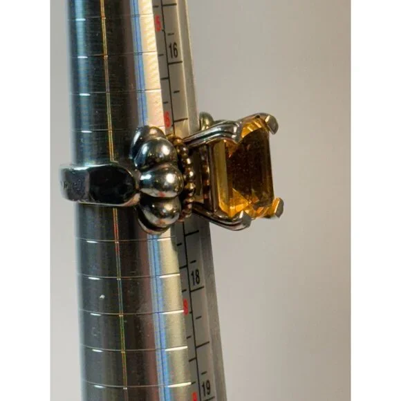Vintage LAGOS CAVIAR Sterling Silver & 18K Gold Emerald Cut CITRINE Ring 6.75 - Picture 15 of 15
